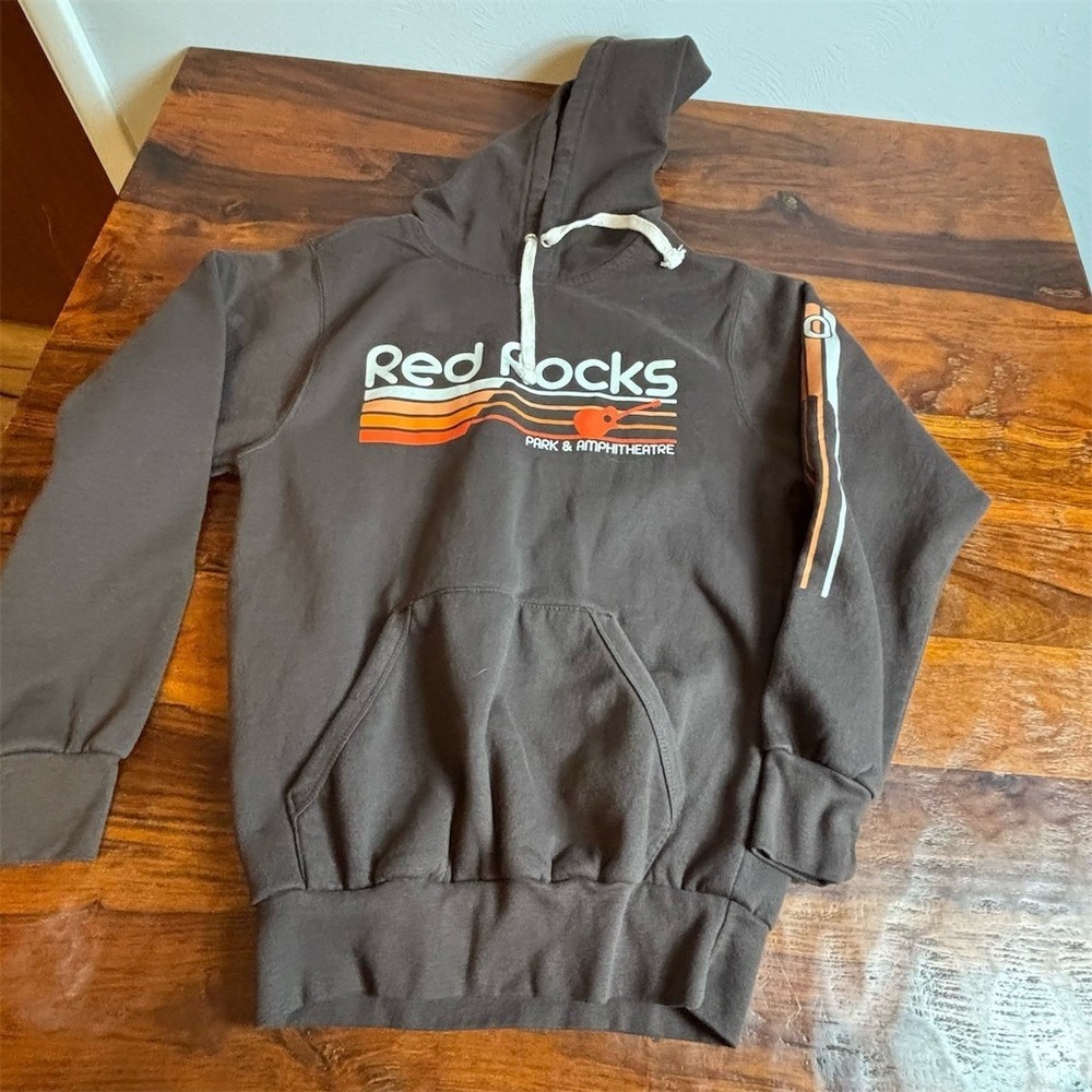 Red‎ Rocks Park Amphitheatre Hoodie Mens Small Brown Retro Graphic Fleece
